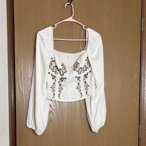 Promesa White Long Sleeve Top with Embroidery